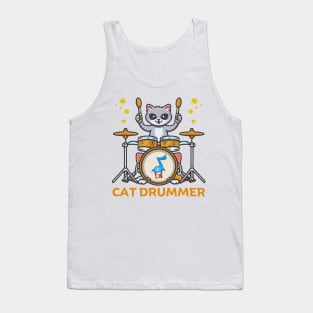 Cat Playing Drums Tank Top